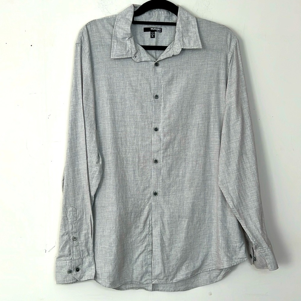 🌞 Murano slim fit gray & white gingham houndstooth button up shirt unisex XL